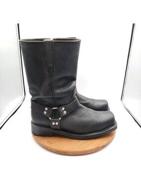 Ride Tecs Mens 10.5 Wide Boots Harness Black Leather Square Toe Moto Engineer